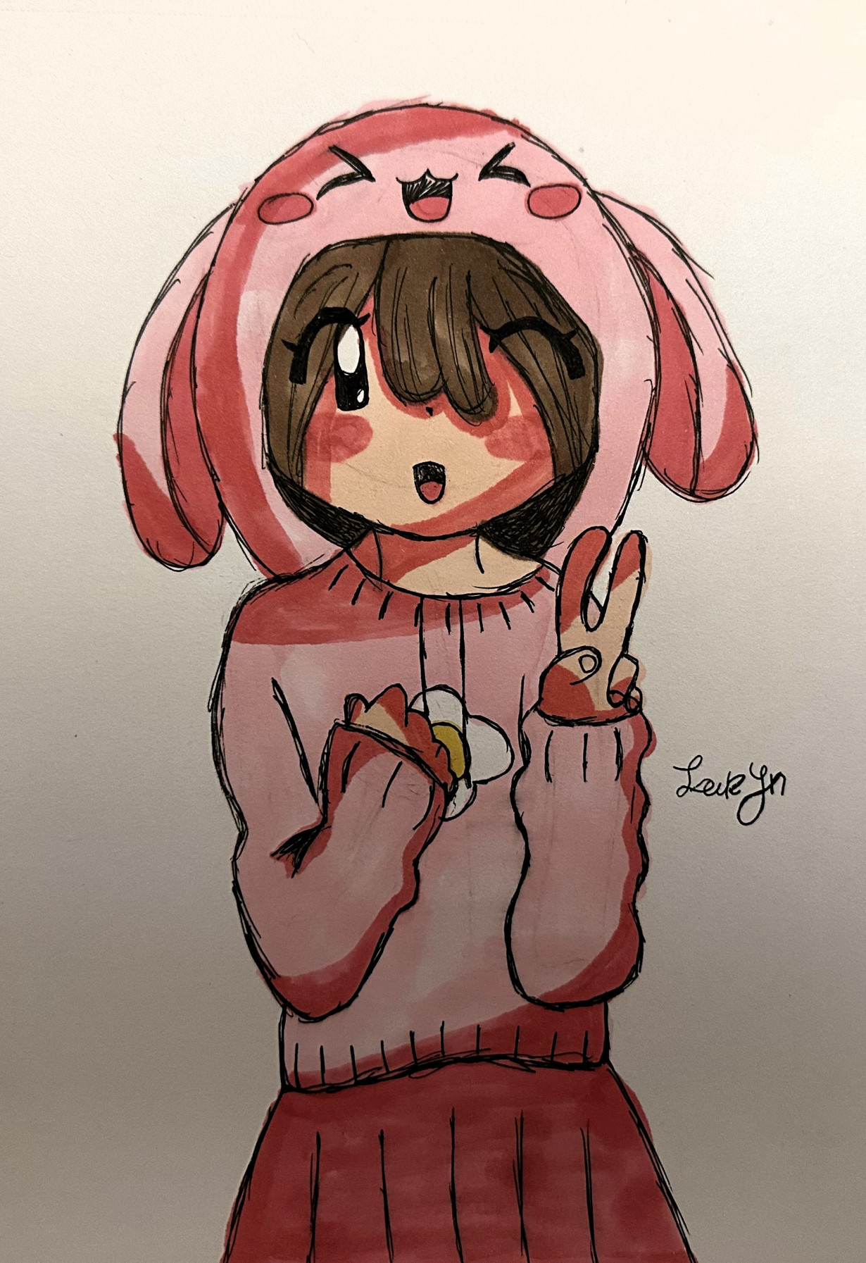 Anime Girl With Bunny Hoodie