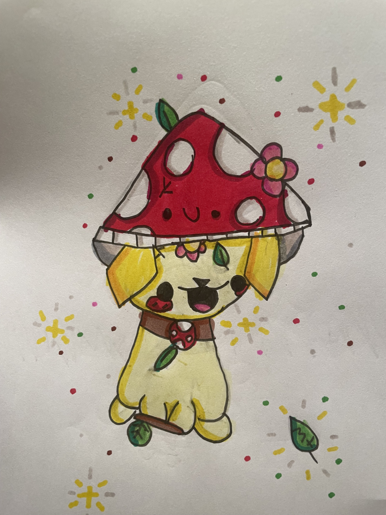 Puppy with mushroom hat